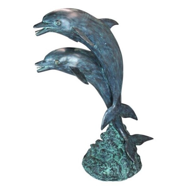 Piped Twin Dolphins in Tandem Bronze Garden Statue Pool Sculptures